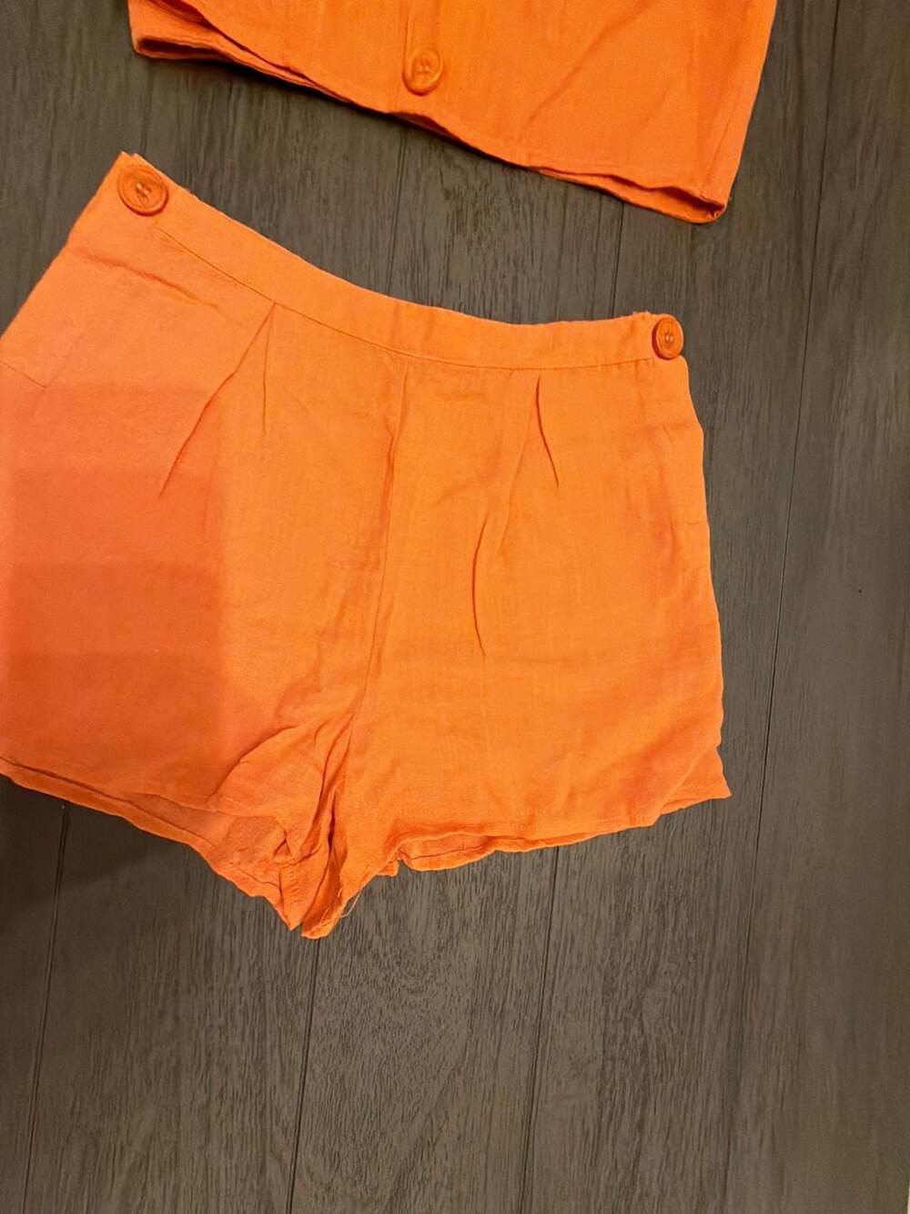 #35Nasty Gal Collection Orange Linen-Look Button-Up Crop Top and High-Waisted Sh - Picture 4 of 14